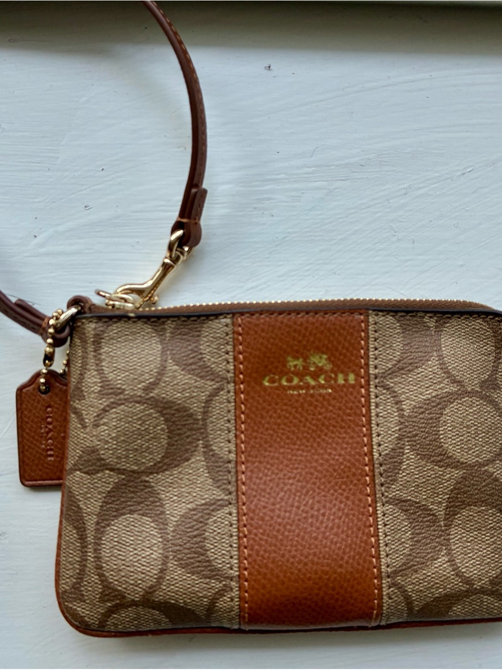 Coach Brown Signature Canvas and Leather Wristlet